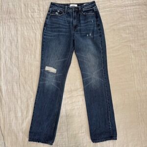 Ceros Womens High Rise Distressed Straight Leg Jeans Size 26x30 Medium Dark Wash